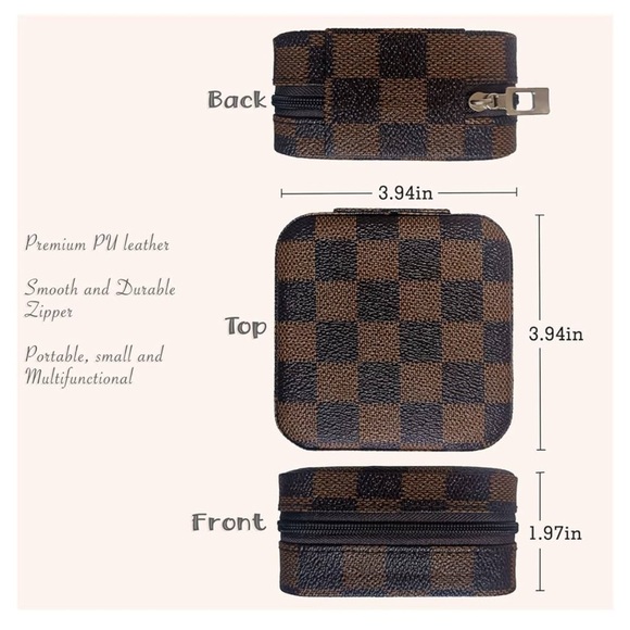 Vintage Jewelry Travel Case in Brown Check - Picture 6 of 8